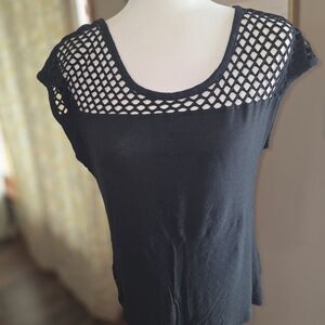 Express Black Mesh Yoke Short Sleeve Tee